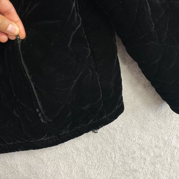 Lauren Ralph Lauren Silk Blend Women's M Black Quilted Velvet Full Zip Jacket - Picture 8 of 13